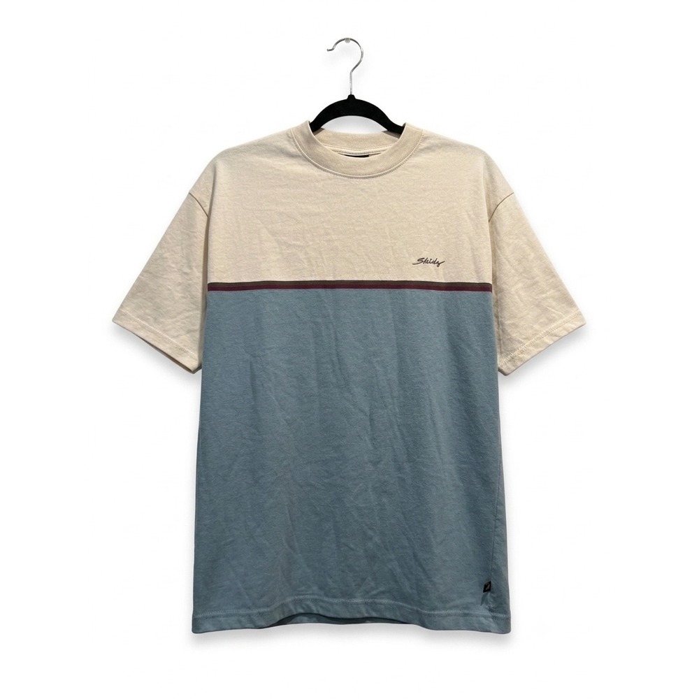 Skidz Mens Colorblock Short Sleeve T-Shirt Cream Blue Burgundy Logo XL